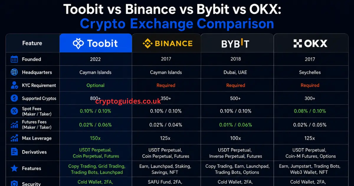 Toobit vs Binance vs Bybit vs OKX: Crypto Exchange Comparison